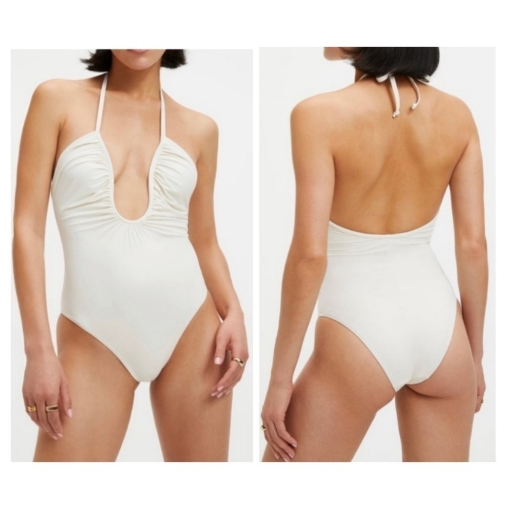 NWOT Good American Leilani Ivory Halter One Piece Swimsuit 7 4X - Picture 2 of 16